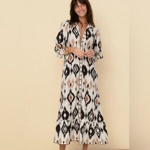 Sonmer CARMEN DRESS ECRU Elegant Black and Cream Maxi Dress NWT Cotton